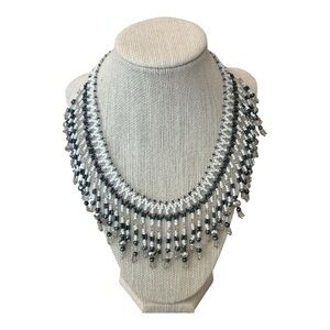 Beaded Fringe Southwestern Boho Tribal Festival Art Deco Statement Necklace